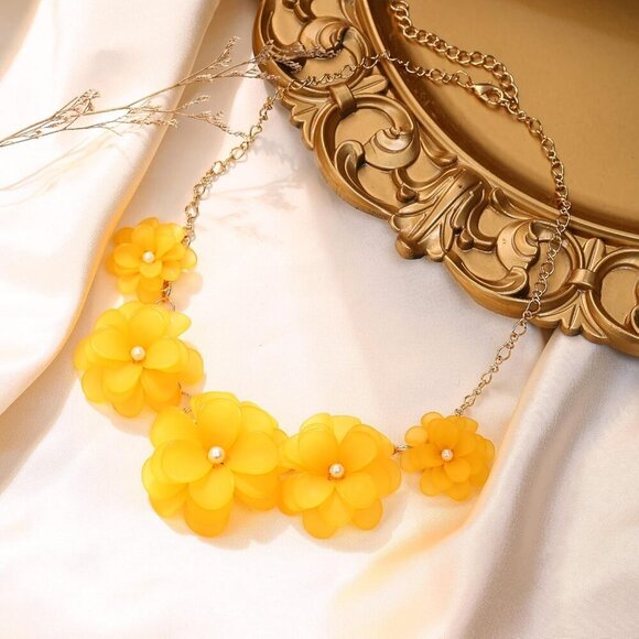 🆕 Women Yellow Flower Collar Necklace Summer Beach Chokers Costume Jewelry Gift - Picture 4 of 5